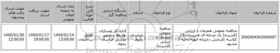 مناقصه عمومی همزمان با ارزیابی (فشرده) یک مرحله ای هنرستان 15 کلاسه کاردانش دخترانه الهیه ناحیه 7 مشهد 