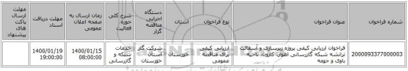 فراخوان ارزیابی کیفی پروژه زیرسازی و آسفالت ترانشه شبکه گازرسانی اهواز، کارون، ناحیه باوی و حومه