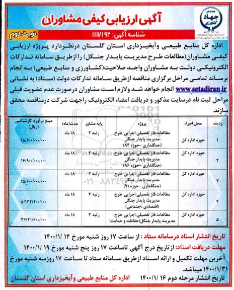 ارزیابی کیفی مشاوران مطالعات طرح مدیریت پایدار جنگل 