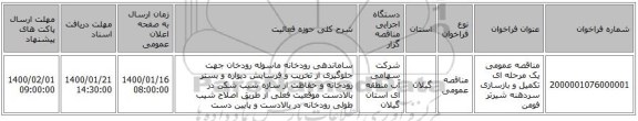 مناقصه عمومی یک مرحله ای تکمیل و بازسازی سردهنه شیرتر فومن 