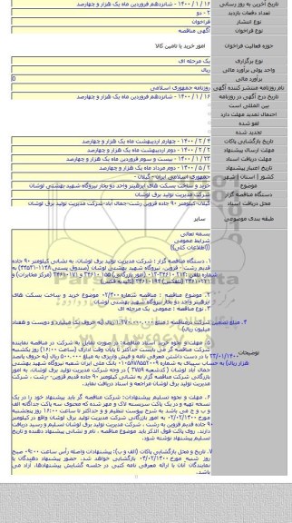 خرید و ساخت بسکت های ایرهیتر واحد دو بخار نیروگاه شهید بهشتی لوشان