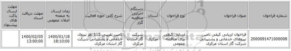 فراخوان ارزیابی کیفی تامین نیروهای خدماتی و پشتیبانی شرکت گاز استان مرکزی