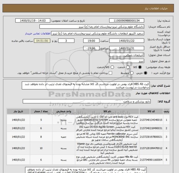 استعلام کیت HBS Ab افراد بومی در اولویت میباشند کد کالا مشابه بوده به قیمتهای نقدی ترتیب اثر داده نخواهد شد درخواست در پیوست میباشد