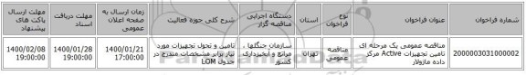 مناقصه عمومی یک مرحله ای تامین تجهیزات Active مرکز داده ماژولار