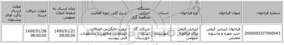 فراخوان ارزیابی کیفی خرید مهره و ماسوره مفصلی 