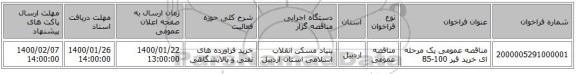 مناقصه عمومی یک مرحله ای خرید قیر 100-85