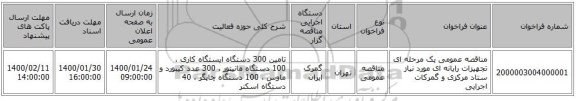 مناقصه عمومی یک مرحله ای تجهیزات رایانه ای مورد نیاز ستاد مرکزی و گمرکات اجرایی