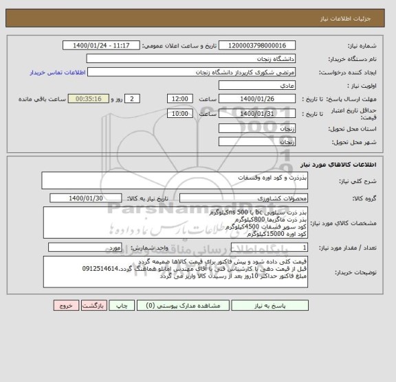 استعلام بذرذرت و کود اوره وفسفات