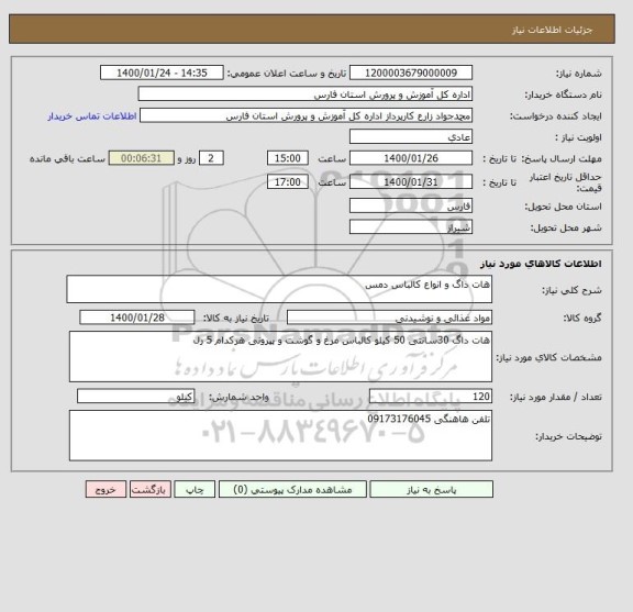 استعلام هات داگ و انواع کالباس دمس