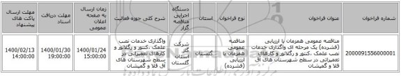 مناقصه عمومی همزمان با ارزیابی (فشرده) یک مرحله ای واگذاری خدمات نصب علمک ،کنتور و رگلاتور و کارهای تعمیراتی در سطح شهرستان های آق قلا و گمیشان