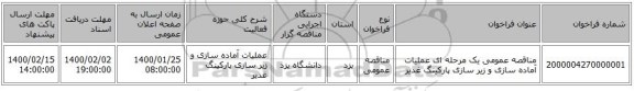 مناقصه عمومی یک مرحله ای عملیات آماده سازی و زیر سازی پارکینگ غدیر 