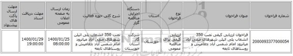 فراخوان ارزیابی کیفی نصب 350 انشعاب پلی اتیلن شهرهای صفی آباد میانرود امام شمس آباد چغامیش و روستاهای تابعه