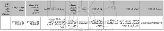 فراخوان ارزیابی کیفی نصب 400 انشعاب فولادی و پلی اتیلن پراکنده تکی گتوند و حومه