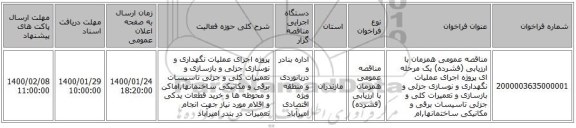 مناقصه عمومی همزمان با ارزیابی (فشرده) یک مرحله ای پروژه اجرای عملیات نگهداری و نوسازی جزئی و بازسازی و تعمیرات کلی و جزئی تاسیسات برقی و مکانیکی ساختمانها,ام