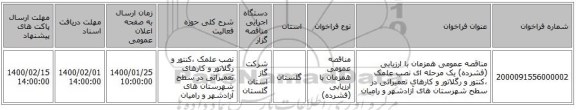 مناقصه عمومی همزمان با ارزیابی (فشرده) یک مرحله ای نصب علمک ،کنتور و رگلاتور و کارهای تعمیراتی در سطح شهرستان های آزادشهر و رامیان