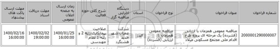 مناقصه عمومی همزمان با ارزیابی (فشرده) یک مرحله ای پروژه طرح اقدام ملی مجتمع مسکونی میلاد