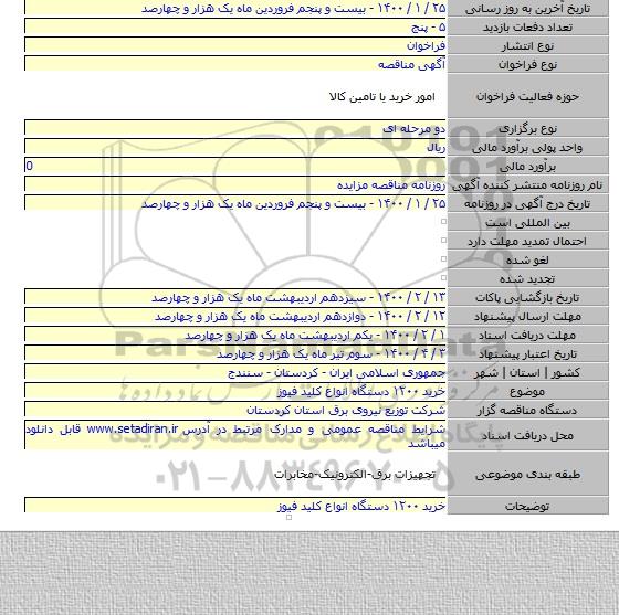 خرید ۱۲۰۰ دستگاه انواع کلید فیوز