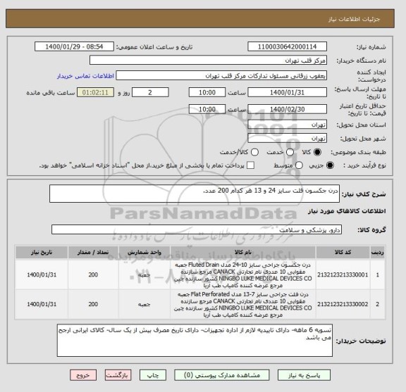 استعلام درن جکسون فلت سایز 24 و 13 هر کدام 200 عدد.