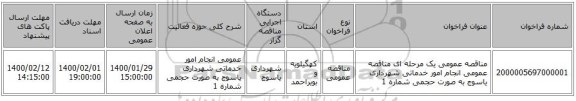 مناقصه عمومی یک مرحله ای مناقصه عمومی انجام امور خدماتی شهرداری یاسوج به صورت حجمی شماره 1 