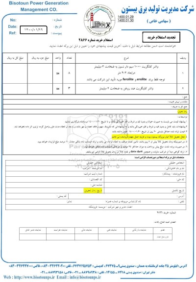 استعلام، استعلام واشر کلنگریت 1000 سیم دار نسوز ...