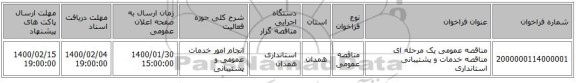 مناقصه عمومی یک مرحله ای مناقصه خدمات و پشتیبانی استانداری