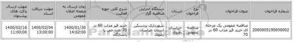 مناقصه عمومی یک مرحله ای خرید قیر مذاب 60 در 70