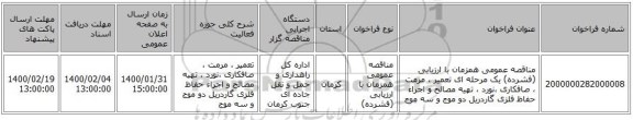 مناقصه عمومی همزمان با ارزیابی (فشرده) یک مرحله ای تعمیر ، مرمت ، صافکاری ،نورد ، تهیه مصالح و اجراء حفاظ فلزی گاردریل دو موج و سه موج