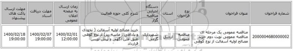 مناقصه عمومی یک مرحله ای مناقصه عمومی نوبت دوم خرید مصالح اولیه آسفالت از نوع کوهی