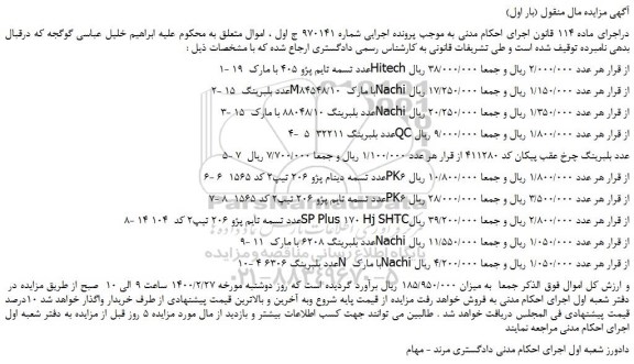 مزایده،مزایده فروش 1- 19 عدد تسمه تایم پژو 405 با مارک Hitech و...