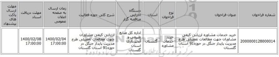 خرید خدمات مشاوره ارزیابی کیفی مشاوران جهت مطالعات تفصیلی طرح مدیریت پایدار جنگل در حوزه91 استان گلستان 