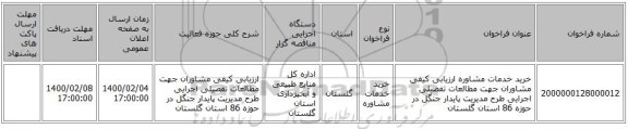 خرید خدمات مشاوره ارزیابی کیفی مشاوران جهت مطالعات تفصیلی اجرایی طرح مدیریت پایدار جنگل در حوزه 86 استان گلستان