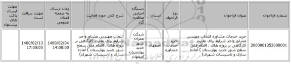 خرید خدمات مشاوره انتخاب مهندس مشاور واجد شرایط برای نظارت کارگاهی بر پروژه  های ، اقدام ملی سطح شهر جدید بهارستان )  آماده سازی و تاسیسات شهری) 