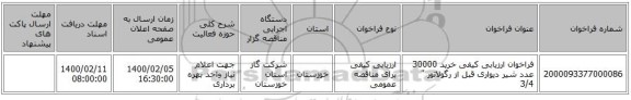 فراخوان ارزیابی کیفی خرید 30000  عدد شیر دیواری قبل از رگولاتور 