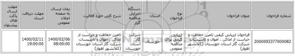 فراخوان ارزیابی کیفی تامین حفاظت و حراست از اماکن ، اموال و تاسیسات شرکت گاز استان خوزستان (کلانشهر اهواز)