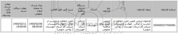 فراخوان ارزیابی کیفی تامین حفاظت و حراست از اماکن ، اموال و تاسیسات شرکت گاز استان خوزستان ( نواحی جنوبی)