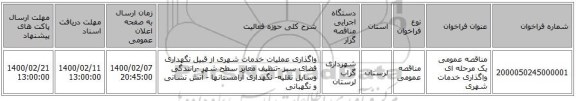 مناقصه عمومی یک مرحله ای واگذاری خدمات شهری