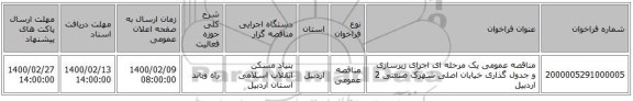 مناقصه عمومی یک مرحله ای  اجرای زیرسازی  و جدول گذاری خیابان اصلی شهرک صنعتی 2 اردبیل