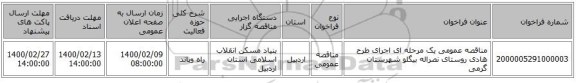 مناقصه عمومی یک مرحله ای اجرای طرح هادی روستای نصراله بیگلو شهرستان گرمی