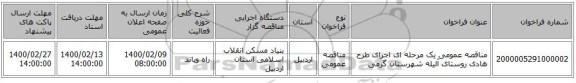 مناقصه عمومی یک مرحله ای اجرای طرح هادی روستای آلیله شهرستان گرمی