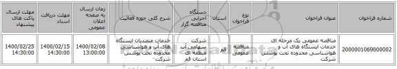 مناقصه عمومی یک مرحله ای خدمات ایستگاه های آب و هواشناسی محدوده تحت پوشش شرکت