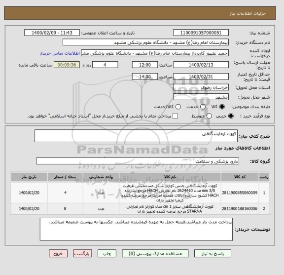 استعلام کووت ازمایشگاهی