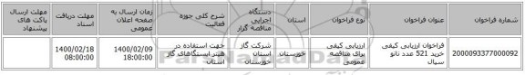 فراخوان ارزیابی کیفی خرید 521 عدد نانو سیال 