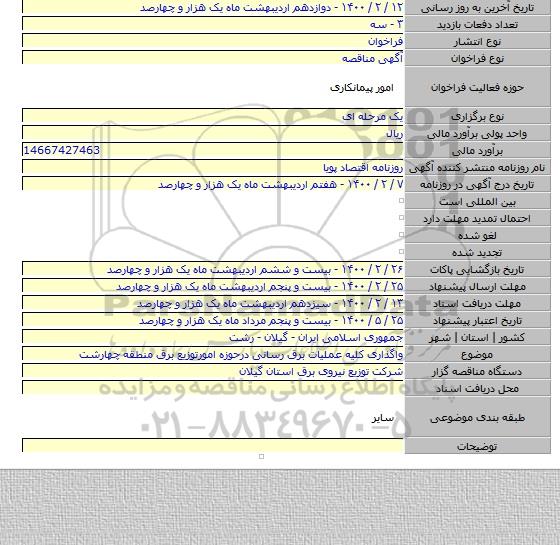 واگذاری کلیه عملیات برق رسانی درحوزه امورتوزیع برق منطقه چهارشت