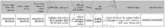 مناقصه عمومی یک مرحله ای احداث ساختمان اداری شهرستان زرندیه تا پایان مرحله سفت کاری  