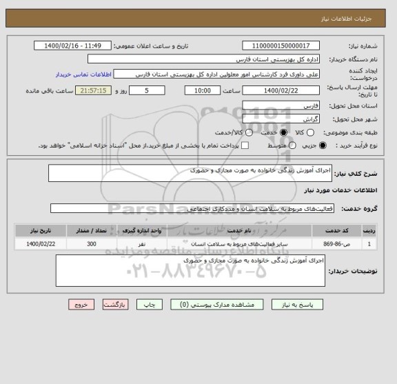 استعلام اجرای آموزش زندگی خانواده به صورت مجازی و حضوری