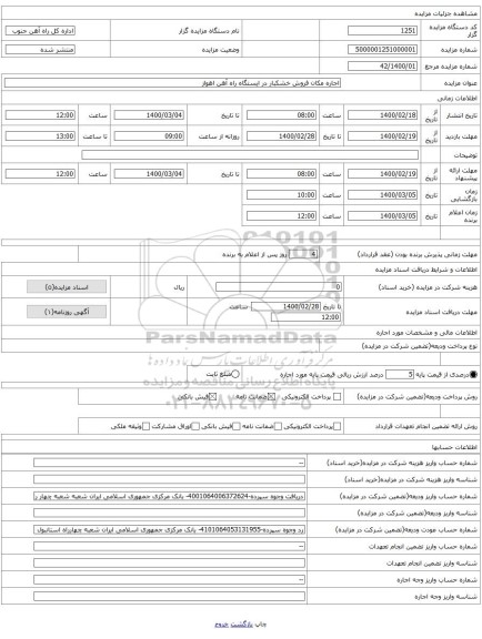 اجاره مکان فروش خشکبار در ایستگاه راه آهن اهواز 