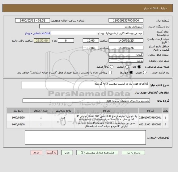 استعلام کالاهای مورد نیاز در لیست پیوست ارائه گردیده