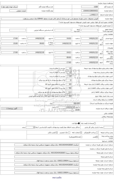 فروش محصولات جانبی تولیدی مجتمع پتاس خور و بیابانک (شامل تاکی هیدرات)