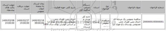 مناقصه عمومی یک مرحله ای اجرای زمین فوتبال چمن مصنوعی روستای باغ موری ازنا