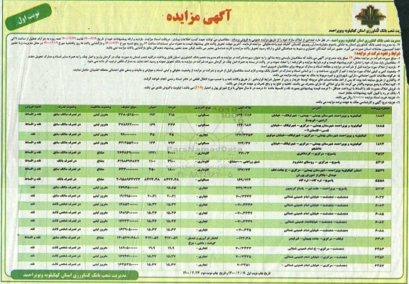 مزایده  مزایده فروش تعدادی از املاک مازاد مسکونی و گاوداری و تجاری نوبت اول 